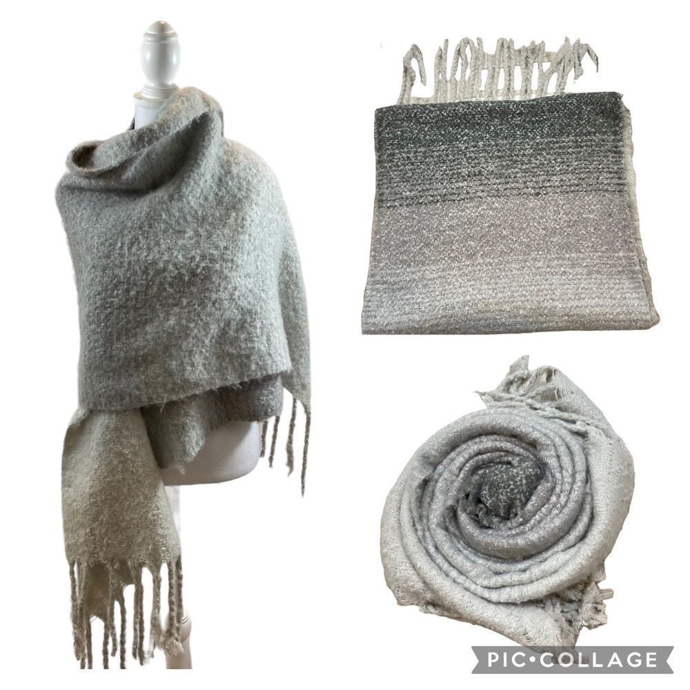 Mer Sea Brand Ombré Grey Fringe End‎ Blanket Scarf